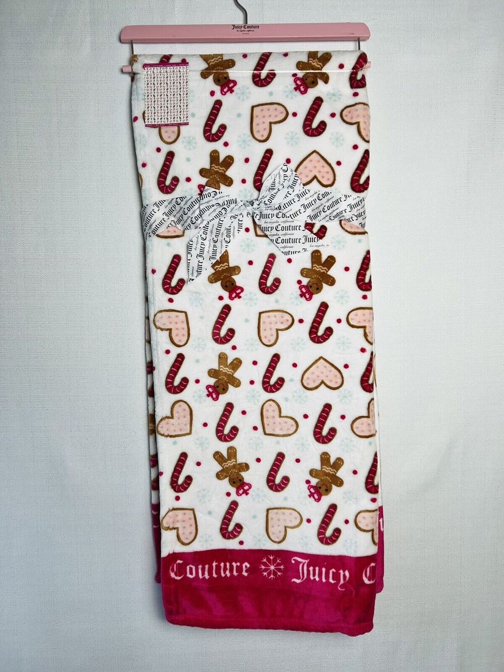Juicy Couture Plush Throw Blanket Gingerbread Man, Heart Cookie, Candy Cane NWT